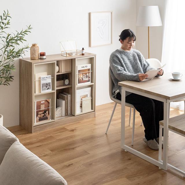 本棚 コミック収納 幅96cm スライド収納付き Mysa(ミーサ) 2色対応 ブックシェルフ 書棚 コミックラック おしゃれ 大容量 チェスト サイドボード シンプル 木製 スリム ディスプレイ 収納棚 リビングの通販は