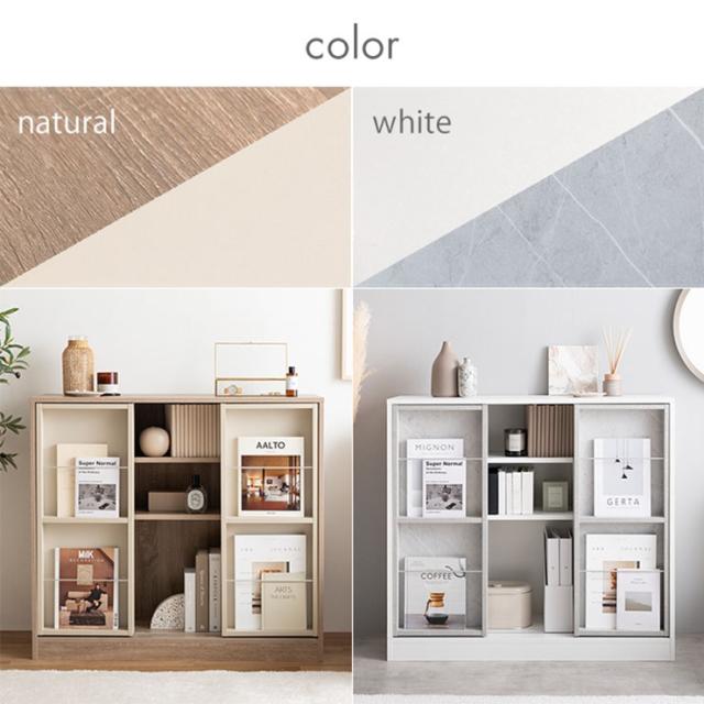 本棚 コミック収納 幅96cm スライド収納付き Mysa(ミーサ) 2色対応 ブックシェルフ 書棚 コミックラック おしゃれ 大容量 チェスト サイドボード シンプル 木製 スリム ディスプレイ 収納棚 リビングの通販は