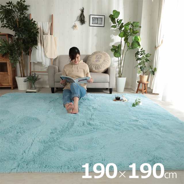 ラグ カーペット シャギーラグ 190x190cm ラグマット ラグカーペット 正方形 絨毯 抗菌 消臭効果 洗濯機可 床暖房対応 ホットカーペット対応 すべり止め付き オールシーズン コンパクト おしゃれ シフォン 11色対応の通販は