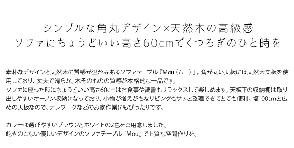 ソファテーブル Mou(ムー) CT-K600 2色対応 幅100cm テーブル コーヒーテーブル カフェテーブル 高め 天然木 突板 収納棚付き 北欧 木製 ナチュラル ウォールナット アッシュ シンプル おしゃれ_4