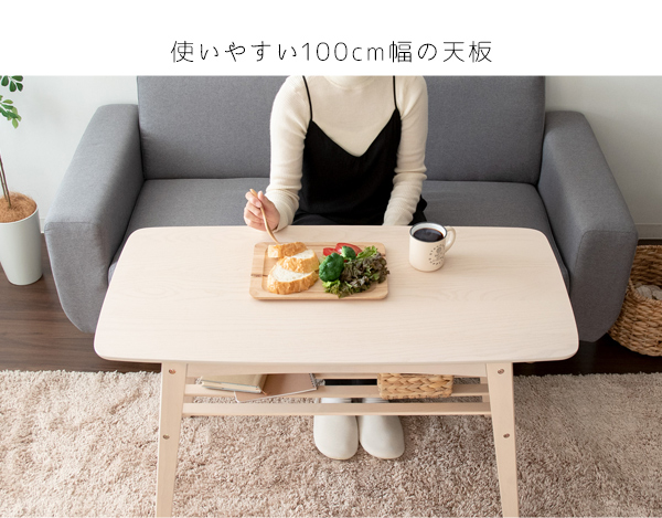 ソファテーブル Mou(ムー) CT-K600 2色対応 幅100cm テーブル コーヒーテーブル カフェテーブル 高め 天然木 突板 収納棚付き 北欧 木製 ナチュラル ウォールナット アッシュ シンプル おしゃれ_8