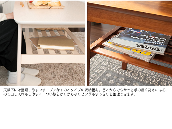 ソファテーブル Mou(ムー) CT-K600 2色対応 幅100cm テーブル コーヒーテーブル カフェテーブル 高め 天然木 突板 収納棚付き 北欧 木製 ナチュラル ウォールナット アッシュ シンプル おしゃれ_15