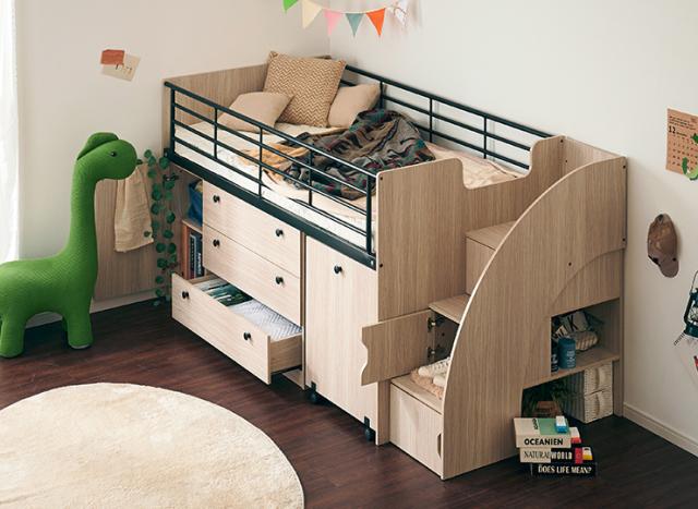 大容量収納】階段付き システムベッド Leaf step(リーフステップ) LVL