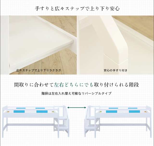 耐荷重700kg/階段付き】ロータイプ ロフトベッド Oise(オワーズ