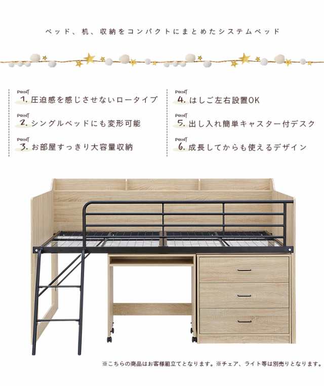 サイド宮付き/耐荷重130kg】コンパクト システムベッド 3点セット STARLET(スターレット) 5色対応 システムベッドデスク システムベッの通販はau  PAY マーケット - 家具のわくわくランド au PAYマーケット店