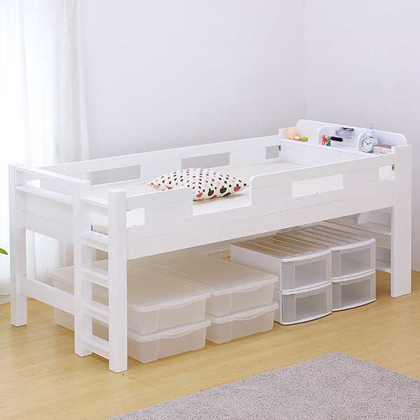 業務用可! G★SOLID [ホワイト] 宮付き シングルベッド H101cm 梯子無 シングルベット シングルサイズ 子供用ベッド ベッド 大人用 木製 の通販は