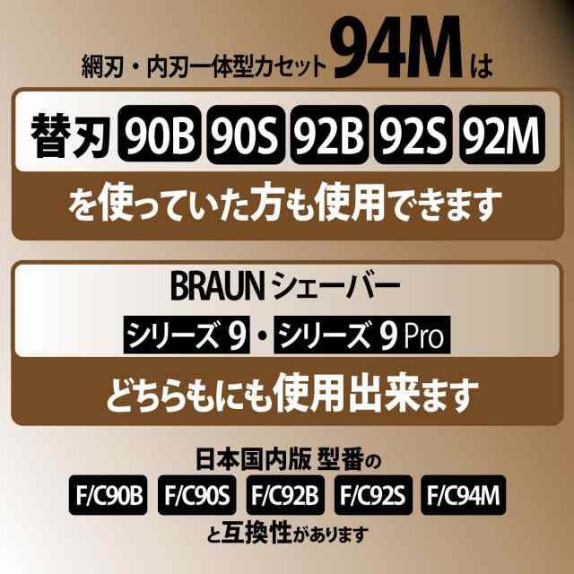 ブラウン 替刃 94M (F/C94M 海外正規版) シリーズ9 マットシルバー 網刃・内刃一体型カセット BRAUN 純正品 92S 92B 92M  後継型番の通販はau PAY マーケット - purple7 | au PAY マーケット－通販サイト