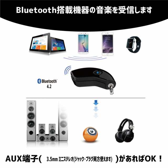 Bluetoothレシーバー 受信機 Aux 無線 ワイヤレス ブルートゥース 車載 音楽再生 ハンズフリー通話の通販はau Pay マーケット Purple7