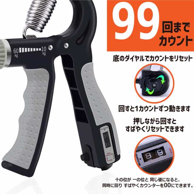 ハンドグリップ カウンター付き 握力 トレーニング 器具 ハンドグリッパー リハビリ用品 男女兼用 10kg-60kg調節可能の通販はau PAY  マーケット - purple7