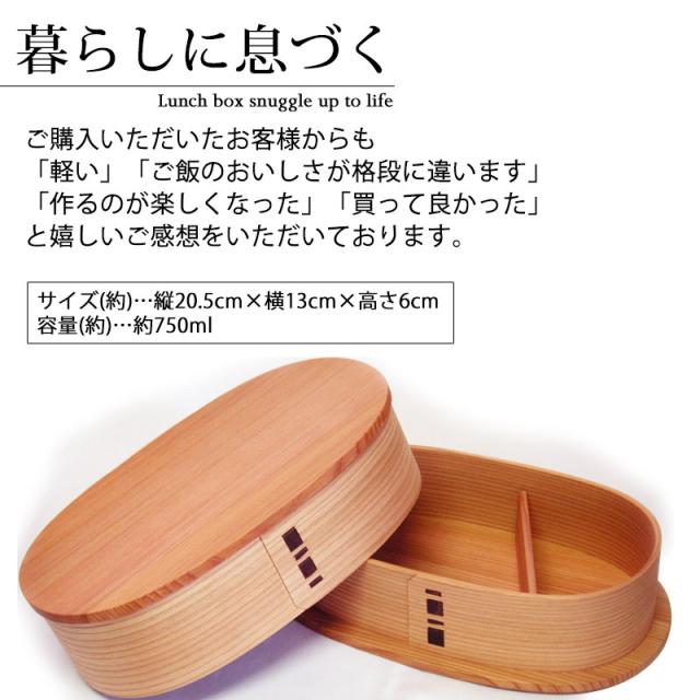 お弁当箱 大館工芸社 曲げわっぱ 小判弁当箱 (大) 秋田杉 750ml 1段 日本製 お弁当箱 曲げわっぱ弁当箱 まげわっぱ 男子 大容量 女子 大人 子供 女の子 男の子 スリム おしゃれ 大舘 遠足 麺 丼 木製 送料無料_2