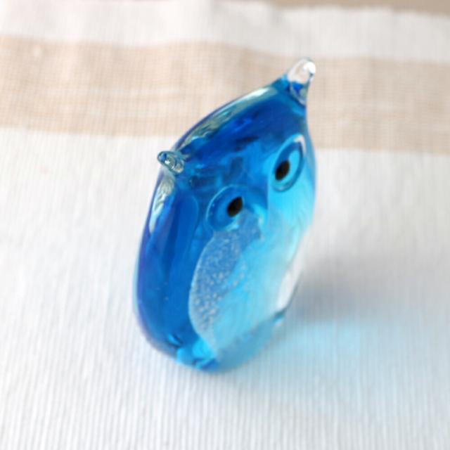 食洗機対応 手づくり ガラスオブジェ ふくろう フクロウ 梟 ブルー QD