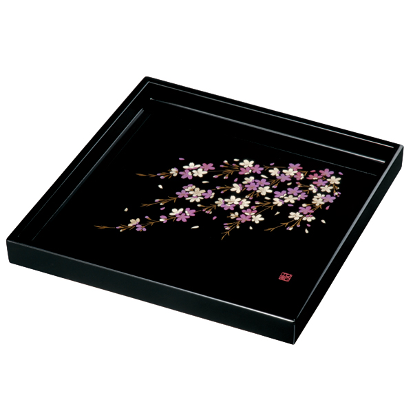 紀州塗り 尺寸 角盆 しだれ桜 お盆 トレー トレイ おぼん 日本製 国産 k_nameの通販は 4,643円