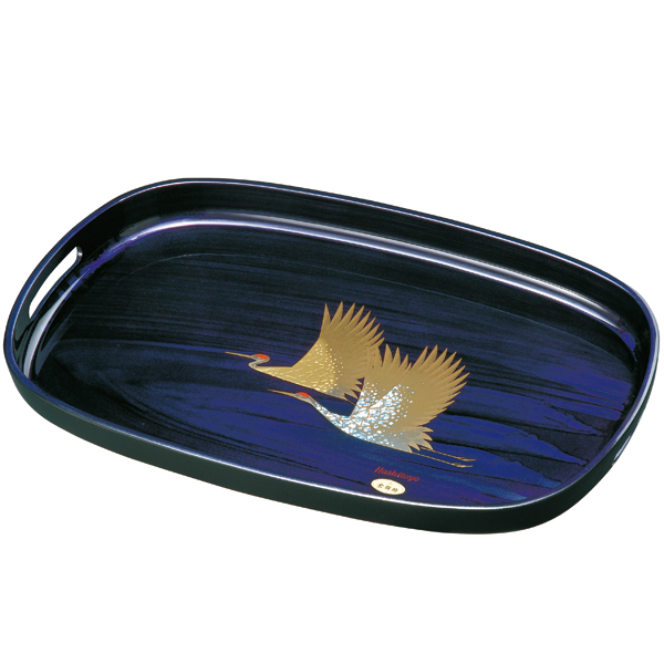 紀州塗り 尺６寸 小判盆 紫雲杢 雅鶴(盛絵) お盆 トレー トレイ おぼん 日本製 国産 k_nameの通販は 5,115円