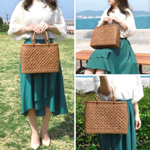 山葡萄 かごバッグ 1年保証付き 内布付き 山ぶどう やまぶどう 蔓 天然素材 カゴバッグ 籠バッグ バスケット レディース 大人 おしゃれ 二重六ツ目編み リングハンドル 手提げ B5 ハンドメイド 手作り 母の日 k_name_2