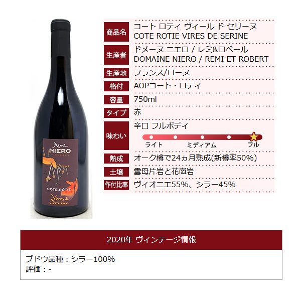 2021 コート ロティ ヴィール ド セリーヌ 750ml ドメーヌ ニエロ/レミ ロベール フランス 赤ワイン コク辛口 ^C0NIVS20^
