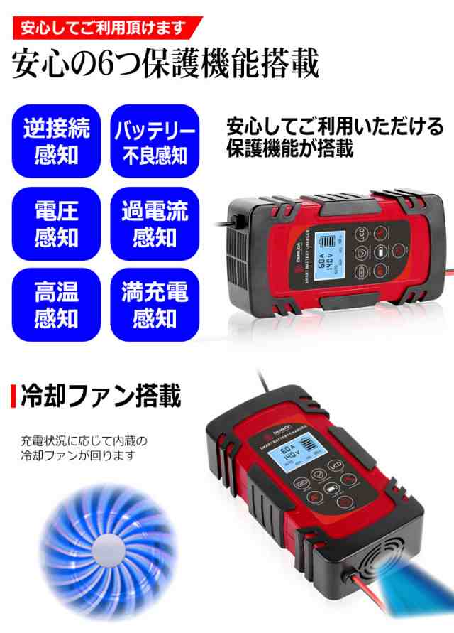 バッテリー充電器 車 12v 24v パルス充電対応 カーバッテリー バイク