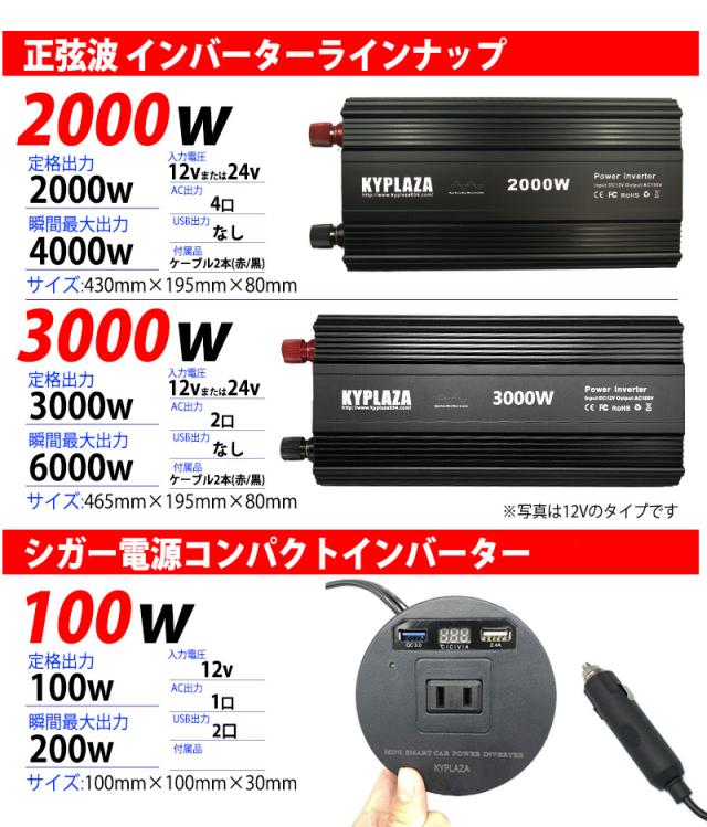 正弦波インバーター 純正弦波 12v 24v 選択 定格 3000w 最大 6000w サイズ 電源インバーター 12v 24v 選択 Ac100v 正弦波 一年保証 Phf30の通販はau Pay マーケット Kyplaza