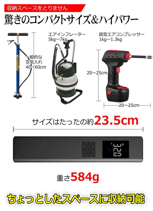 改良型 電動 空気入れ エアーポンプ エアポンプ ポンプ 小型 携帯 空気圧 計測 エアコンプレッサー 車 バイク 自転車 仏式 英式 米式  マの通販はau PAY マーケット - KYPLAZA