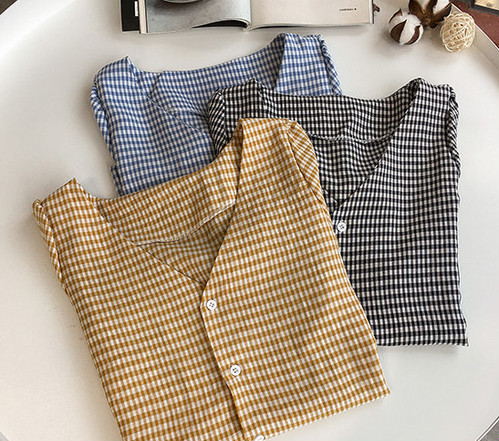 半袖 ギンガムチェック Vネック ブラウス レディース トップス 大きいサイズ 黒 青 イエロー 0309 の通販はau Pay マーケット Sayurio