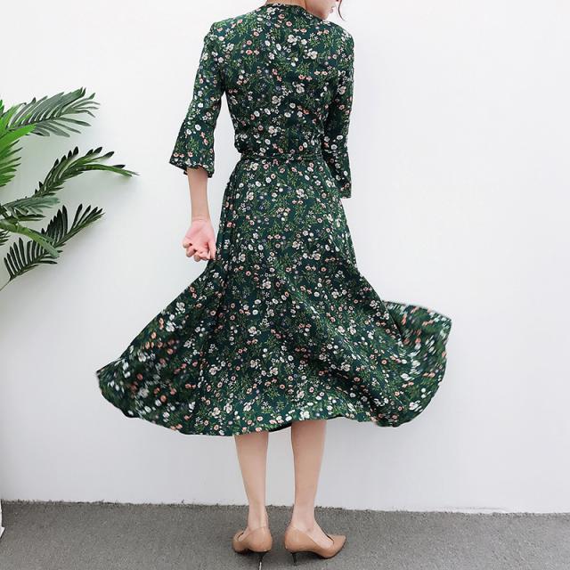 ミモレ丈ワンピース 花柄 シフォン ワンピース ミモレ丈 ミモレ レディース 柄 ブラック ネイビー グリーン アプリコット の通販はau Pay マーケット Sayurio