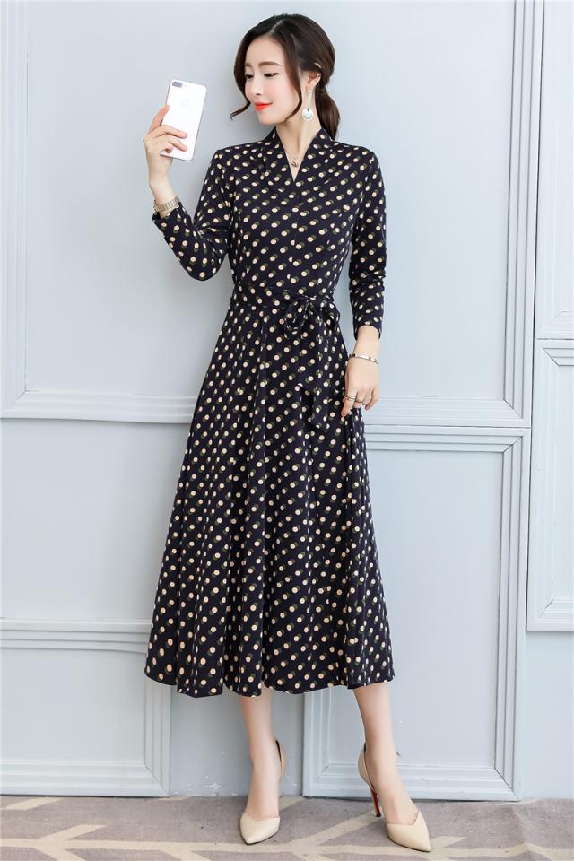 ドット柄 ミモレ丈ワンピース ワンピース 柄 レトロ エレガント ウエストリボン大きいサイズ 0040 の通販はau Pay マーケット Sayurio