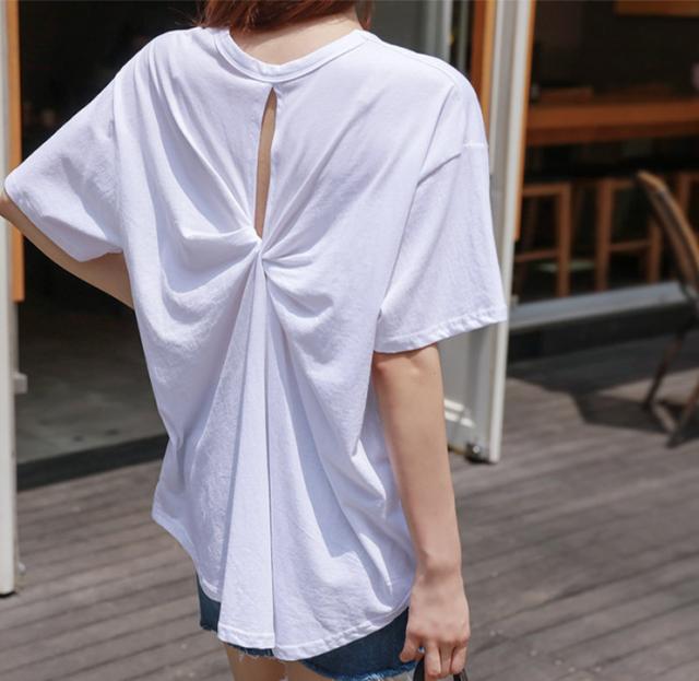 バックシャン ギャザー オープンバック Tシャツ レディース カットソー 白 黒 茶 大きいサイズ 0326 の通販はau Pay マーケット Sayurio