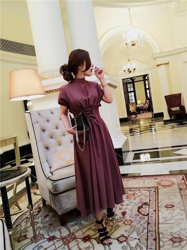 半袖 コルセット パフスリーブ ワンピース ロングワンピース ドレス ロングドレス 二次会 パープル レディースの通販はau Pay マーケット Sayurio