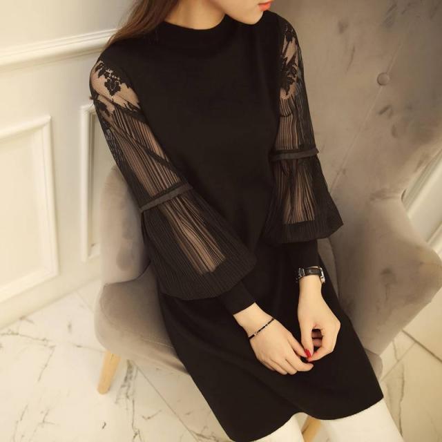 透け袖 シースルー ワンピース ミディワンピ チュニック ボリューム袖 ハイネック ニット ワンピース ひざ丈 二次会 ドレス 披露宴 ドレの通販はau Pay マーケット Sayurio