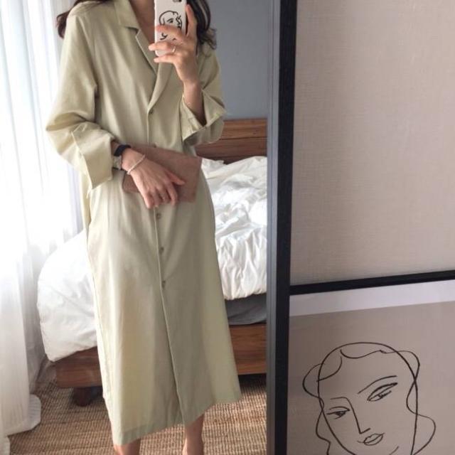 レディライク ルームウェア シャツワンピース 長袖 ワンピース シンプル 長袖 Vネック ハイウエスト ロングワンピース の通販はau Pay マーケット Sayurio