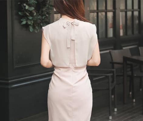 シースルー ミニドレス バックリボン パーティードレス ミニ丈 ドレス ワンピース 膝上 ベージュ ミニワンピース 無地 セクシーの通販はau Pay マーケット Sayurio