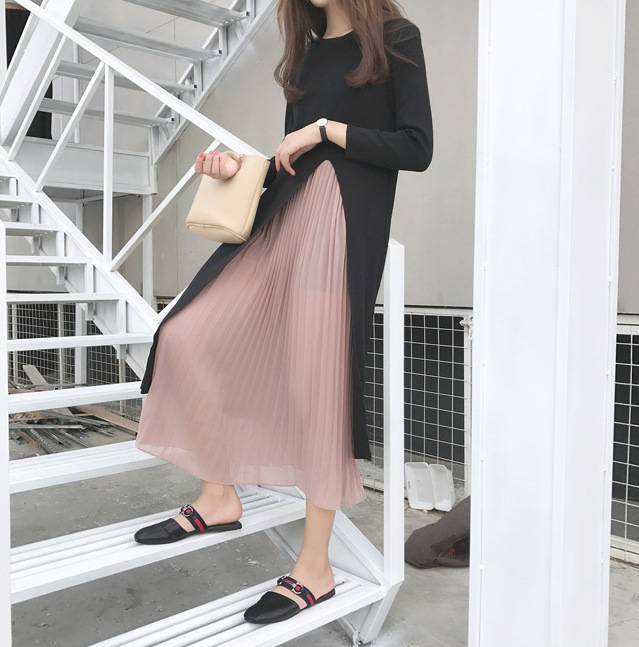 サイドスリット ロング丈 プリーツ ニット ワンピース ロングワンピース プリーツワンピース レイヤード ニットワンピの通販はau Pay マーケット Sayurio