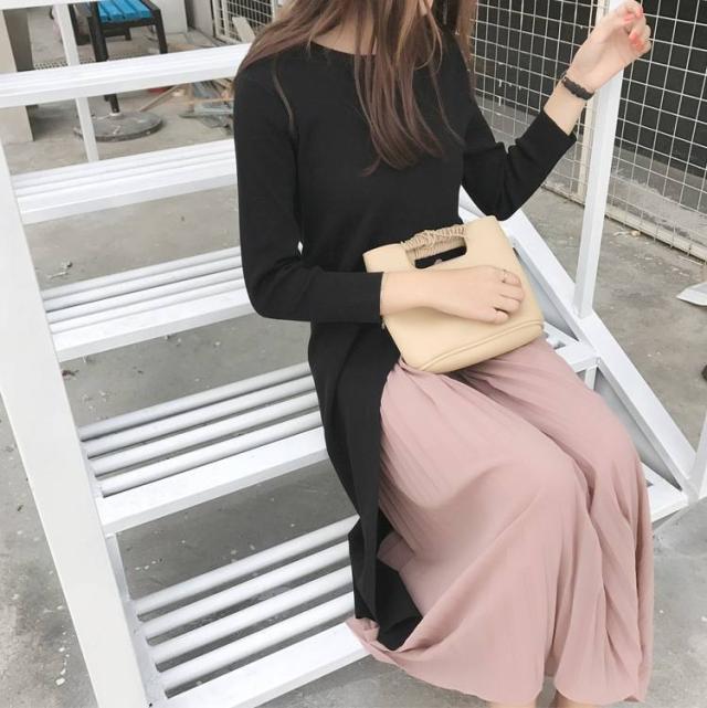 サイドスリット ロング丈 プリーツ ニット ワンピース ロングワンピース プリーツワンピース レイヤード ニットワンピの通販はau Pay マーケット Sayurio