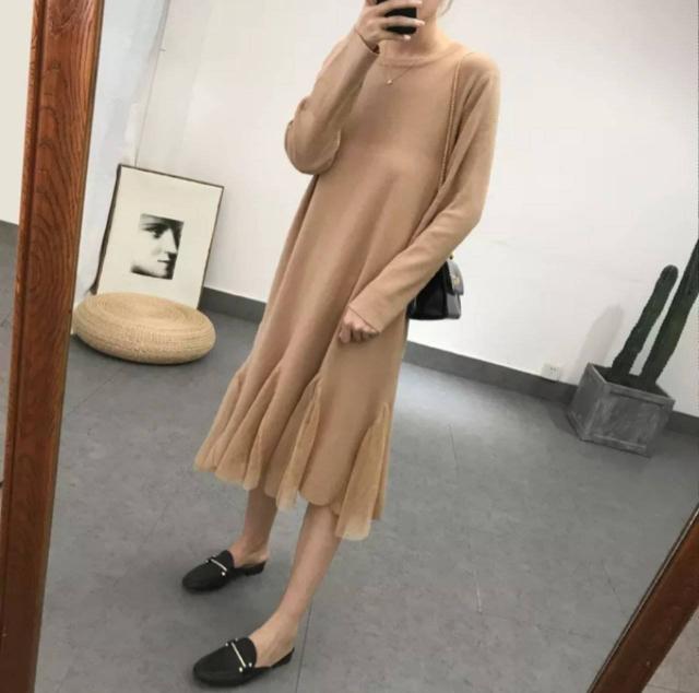 送料無料 長袖 ロングワンピース フリル ワンピース ニット ロング丈 ニットワンピース 裾シフォン シフォンワンピースの通販はau Pay マーケット Sayurio