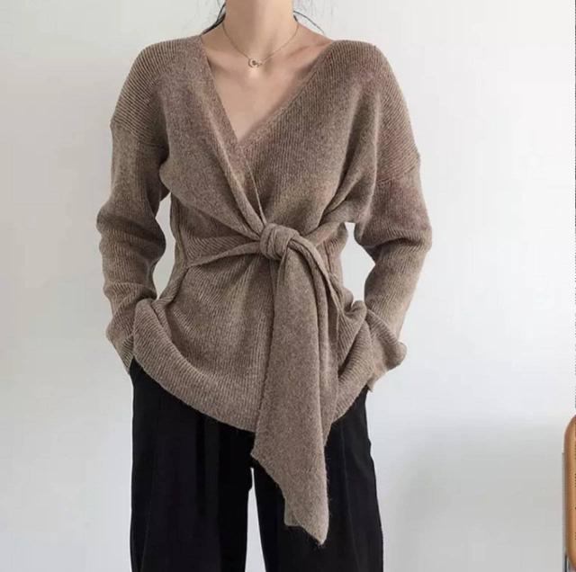 ルーズ ラップニット レディース トップス 韓国 韓国ファッション 春 セーター 巻きニット ラップ ニット ウエストリボンの通販はau Pay マーケット Sayurio