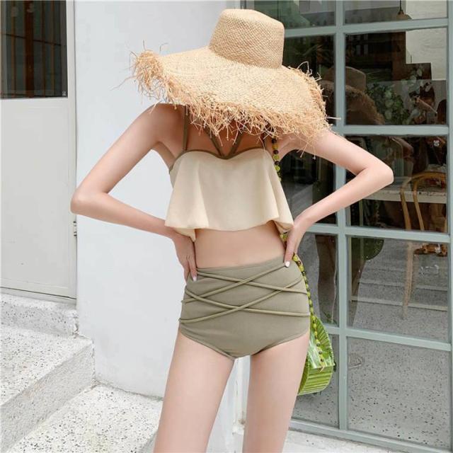 クロスデザイン水着 水着 流行り 水着流行 19 通販 クロスデザイン ビキニ 無地 通販 ハイウエスト ビキニ カーキ 体型カバー の通販はau Pay マーケット Sayurio