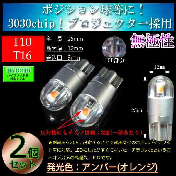 LED T10 T16 3030SMD 超小型 ポジション球 バックランプ 【無極性】 ホワイト or アンバーの通販はau PAY マーケット -  LMMC | au PAY マーケット－通販サイト