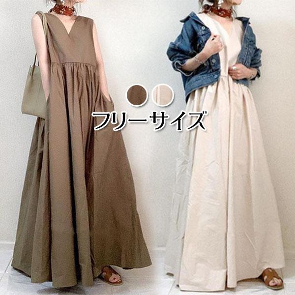 4色 ロング ワンピース ノースリーブ Vネック Aライン 無地 1 Amazon.co.jp: [JIANGWEI] ワンピース レディース 夏 ロング
