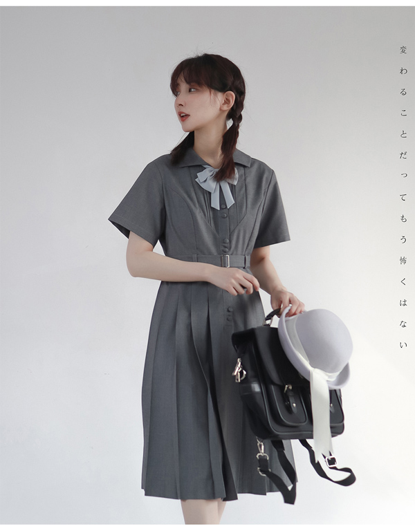 jk ワンピース グレー 夏 セーラー服 灰 半袖 膝丈 中学生 高校生 制服