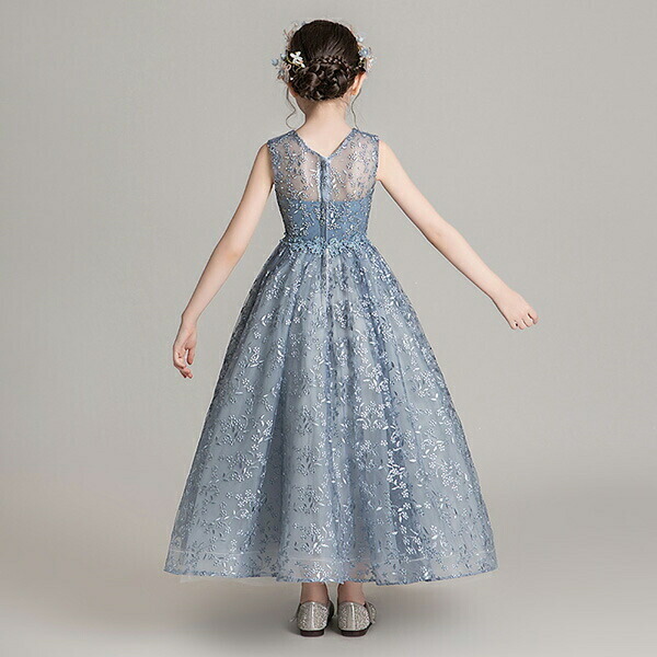 ピアノ発表会 ドレス 中学生 ワンピース ジュニアドレス 七五三 子供ドレス ブルー パーティー ショート丈 お姫様 ノースリーブ ロング丈 キッズ ドレス フィッシュテール Vネック バイオリン コンクール 披露宴 エレガント 撮影 女の子 フォーマル