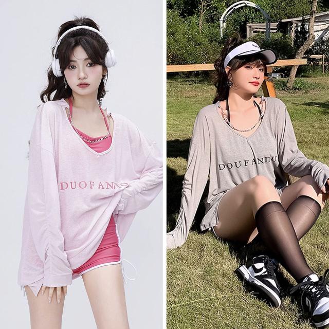 水着 レディース ビキニ 3点セット プルオーバー付き ロゴ ショートパンツ風 ストリート系 大人可愛い スポーティ 体型カバー 日焼け防止 韓国 SNS映え 高見え
