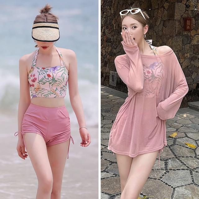 水着 レディース ビキニ 3点セット プルオーバー付き 花柄 ボタニカル タンキニ風 ショートパンツ風 フェミニン 大人可愛い 大人ガーリー 韓国 SNS映え 高見え