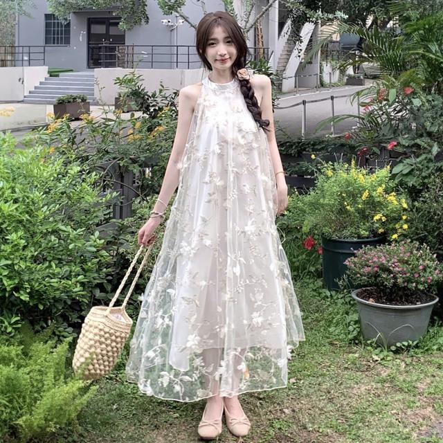 衣装 ロング丈 マキシ アメリカン衣手 刺しゅう 花柄 スピード競技 カクテルドレスルー 白 A生産ライン 体型取りまかなう 途轍も無い大きさ 韓国コーデ レディース 女子らしい 夏