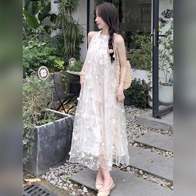 衣装 ロング丈 マキシ アメリカン衣手 刺しゅう 花柄 スピード競技 カクテルドレスルー 白 A生産ライン 体型取りまかなう 途轍も無い大きさ 韓国コーデ レディース 女子らしい 夏