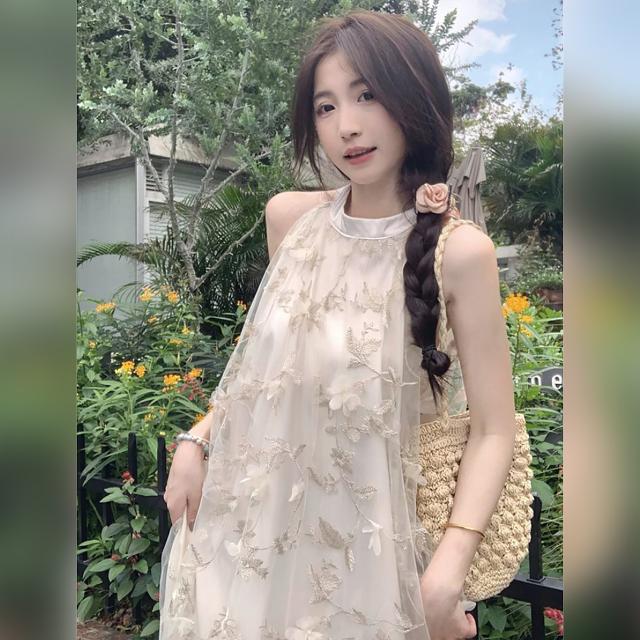 衣装 ロング丈 マキシ アメリカン衣手 刺しゅう 花柄 スピード競技 カクテルドレスルー 白 A生産ライン 体型取りまかなう 途轍も無い大きさ 韓国コーデ レディース 女子らしい 夏