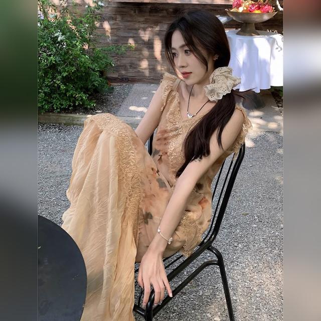 花柄衣装 ロング キャミワンピース スピード競技うつり変わり 非対称 花の冠yd風 洗濯機 シフォン 韓国コーデ 体型取りまかなう レディース 夏服 たまり場