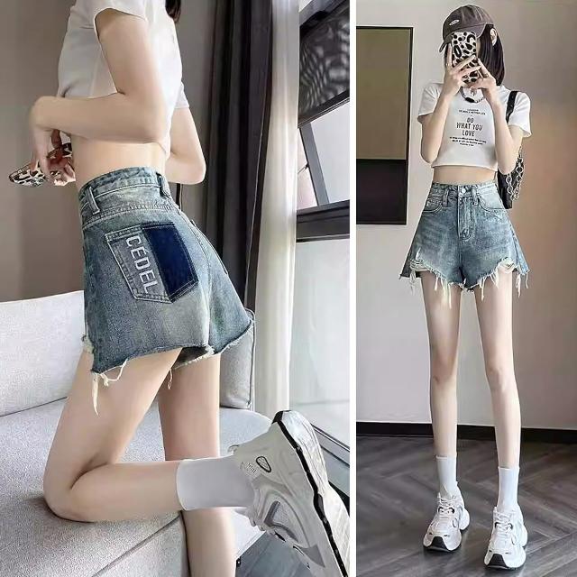 デニムショートパンツ レディース 青味 ロゴタイプ 衣嚢 非対称 フリンジ ご機嫌酉の方角 熱っぽいズボン下 ヴィンテージ産業 色挙げ句のはて 脚長 心地よい 韓国