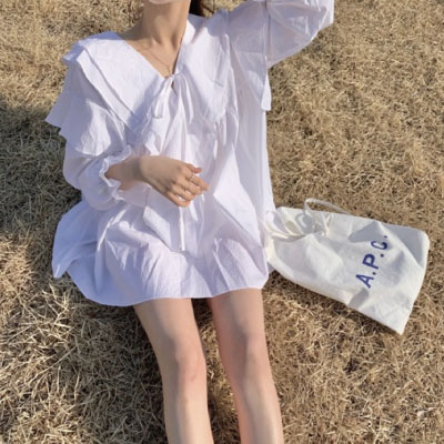 フリフリ ロマンティック チュニック ワンピース ブラウス ロング シャツ フリル フレアー 爽やか ガーリー デート 白 春 ボリューム カの通販はau Pay マーケット Solare Shop