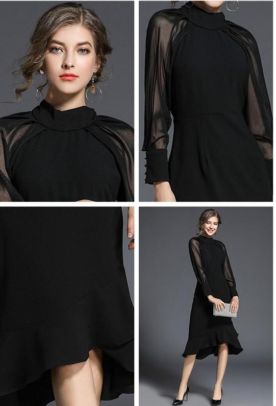 結婚式 パーティードレス 袖あり 大きいサイズ ロング お呼ばれドレス 韓国 ワンピース シースルー レディース 黒 の通販はau Pay マーケット Solare Shop