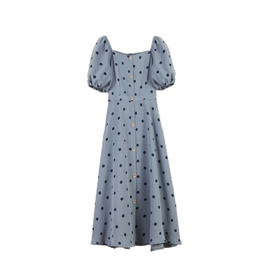 ワンピース スクエアカラー シフォン 夏 レトロ ドット 水玉 パフスリーブ バブルスリーブ フェミニン きれいめ ブルー 水色の通販はau Pay マーケット Solare Shop
