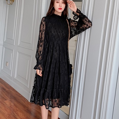 ワンピース ドレス ブラック ハイウエスト ハイネック ボトルネック パーティー お呼ばれ 結婚式 二次会 シアー 透け感 シースルーの通販はau Pay マーケット Solare Shop